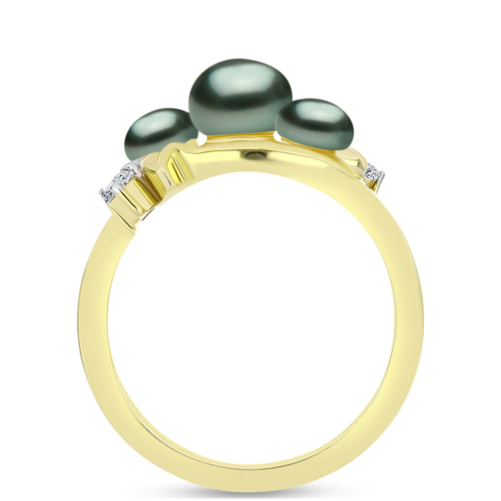 Anillo de Plata Bañada en Oro con Perla de río Tahiti verde ilusión y Topacio Blanco 2 