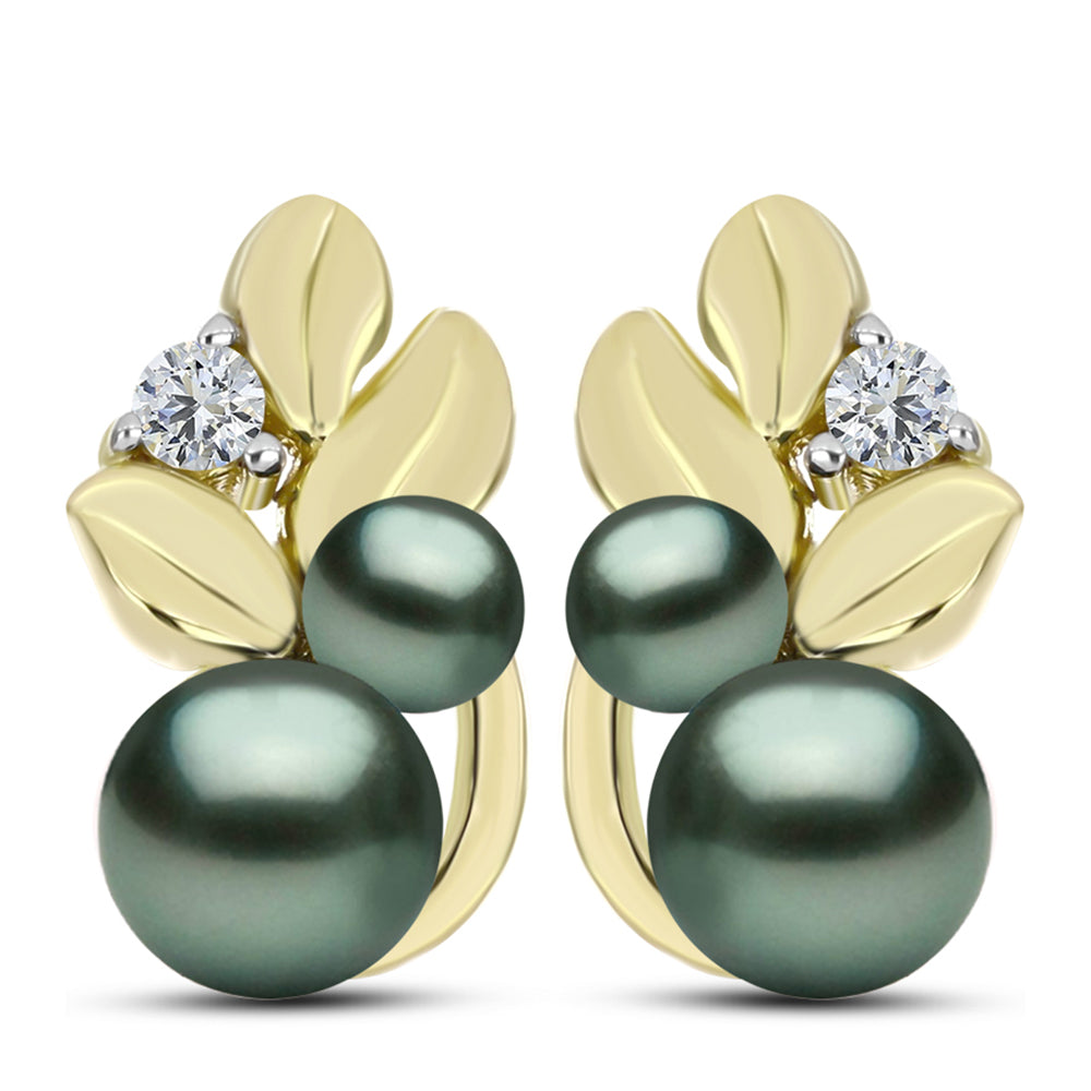 Pendientes de Plata Bañada en Oro con Perla de río Tahiti verde ilusión y Topacio Blanco 1 