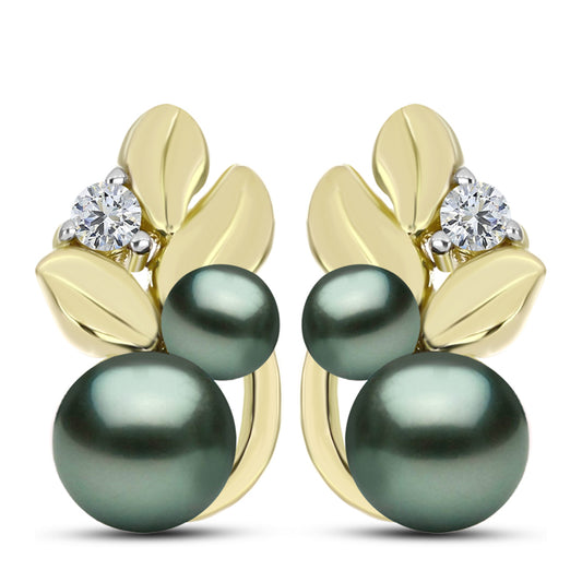 Pendientes de Plata Bañada en Oro con Perla de río Tahiti verde ilusión y Topacio Blanco