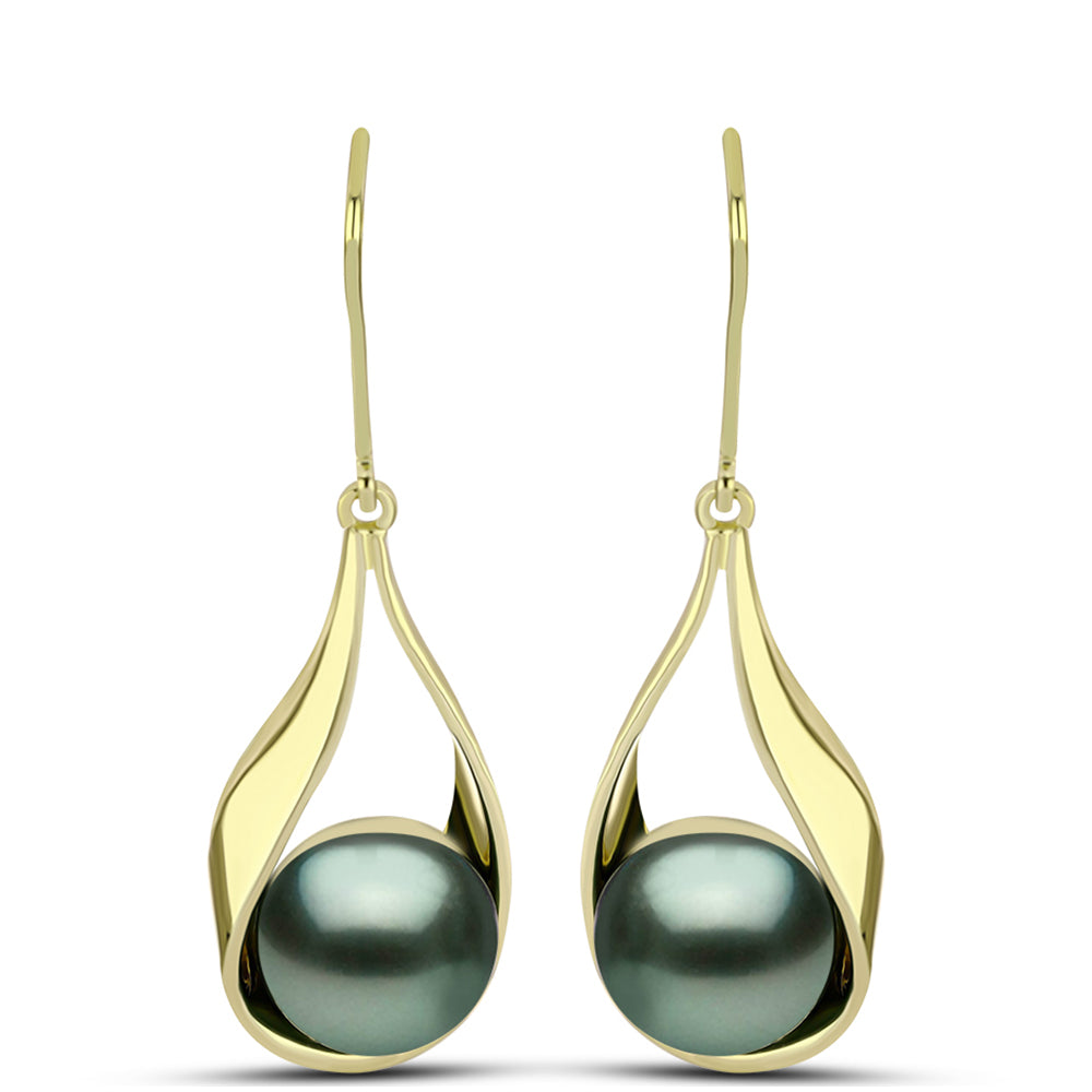Pendientes de Plata Bañada en Oro con Perla de río Tahiti verde ilusión 1 