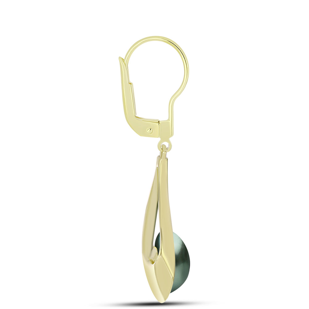 Pendientes de Plata Bañada en Oro con Perla de río Tahiti verde ilusión 2 