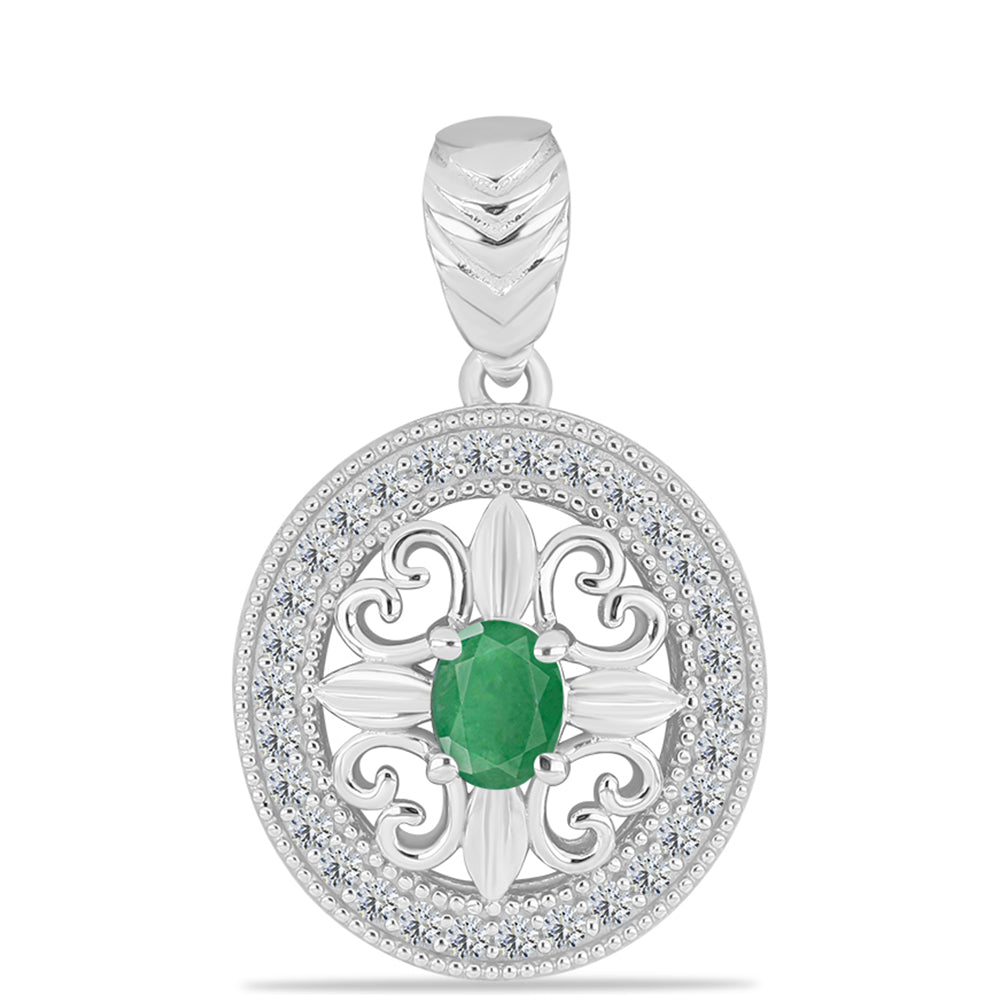 Colgante de Plata con Esmeralda de Brasil y Topacio Blanco