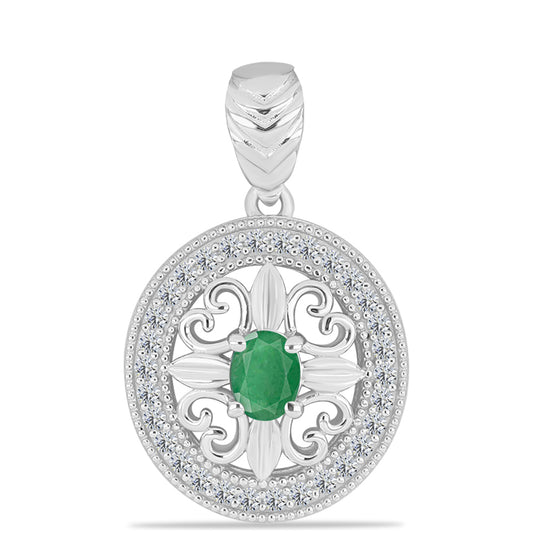 Colgante de Plata con Esmeralda de Brasil y Topacio Blanco