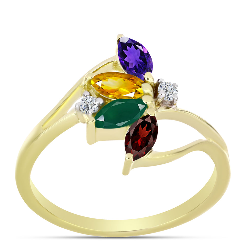 Anillo de Plata Bañada en Oro con Amatista de Marruecos y Citrino de los Montes Urales 3 