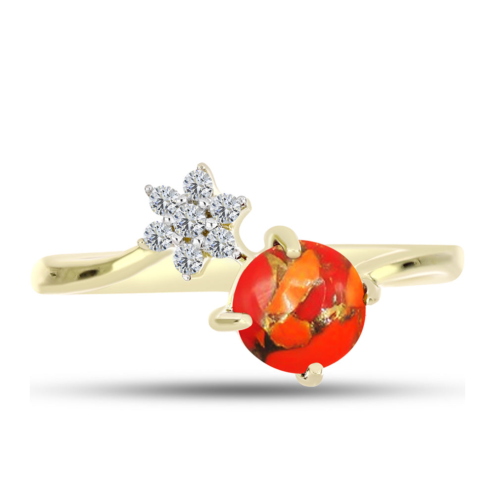 Anillo de Plata Bañada en Oro con Turquesa de Mohave y Topacio Blanco 1 