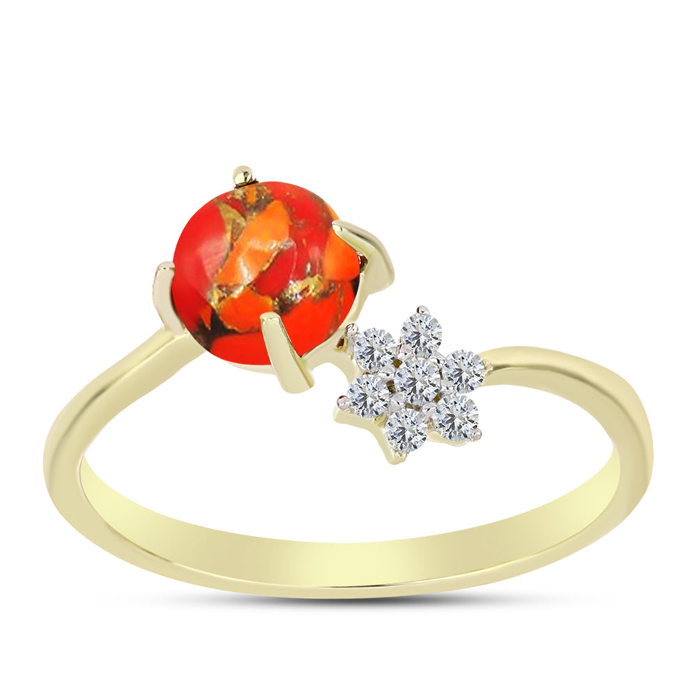 Anillo de Plata Bañada en Oro con Turquesa de Mohave y Topacio Blanco