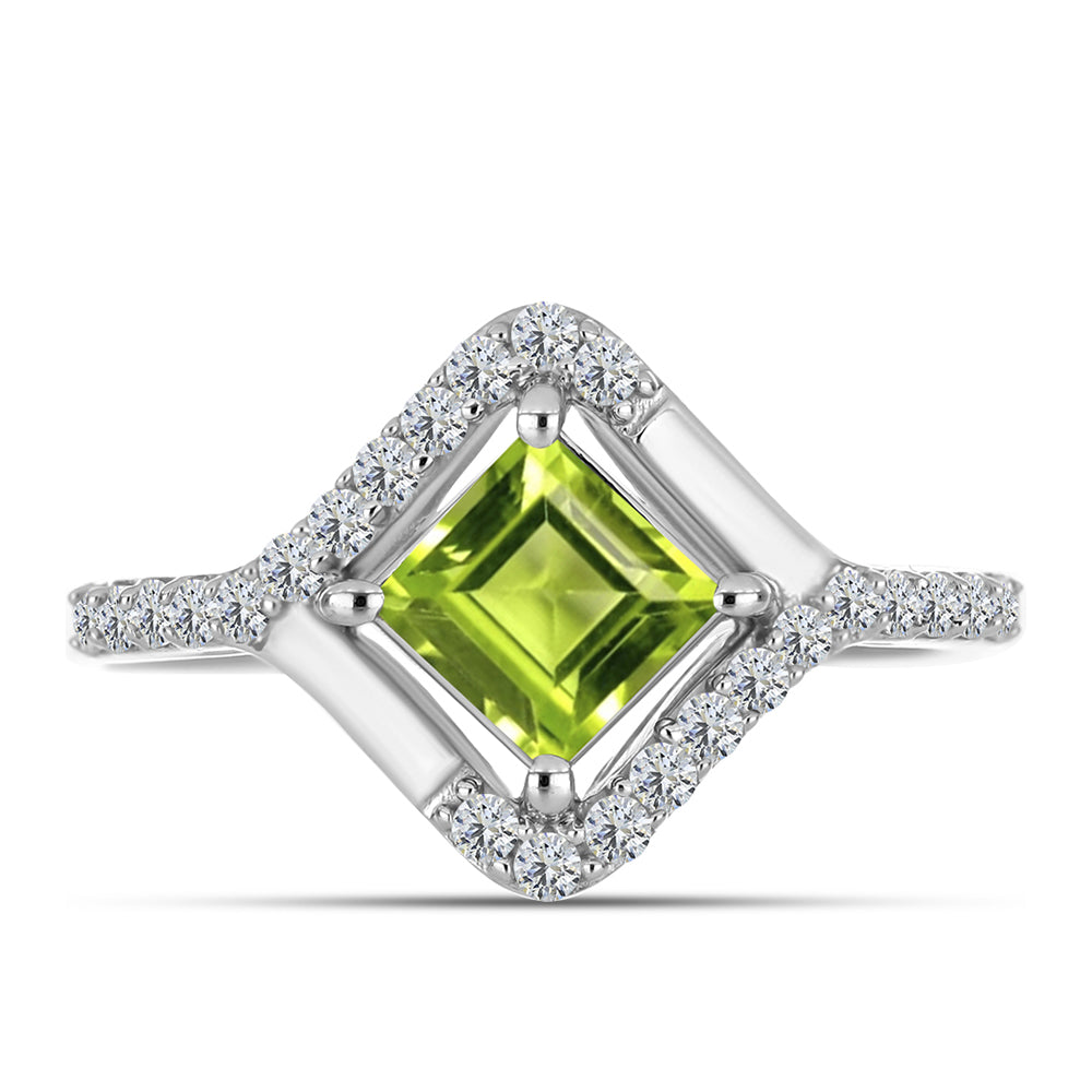 Anillo de Plata con Peridoto de Changbai y Topacio Blanco