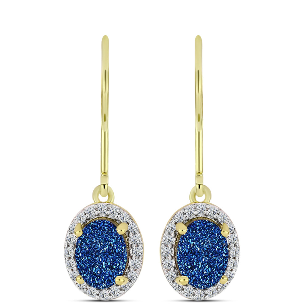 Pendientes de Plata Bañada en Oro con Drusa Azul y Topacio Blanco