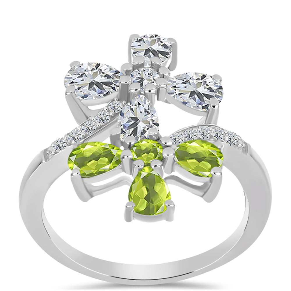 Anillo de Plata con Peridoto de Changbai y Topacio Blanco