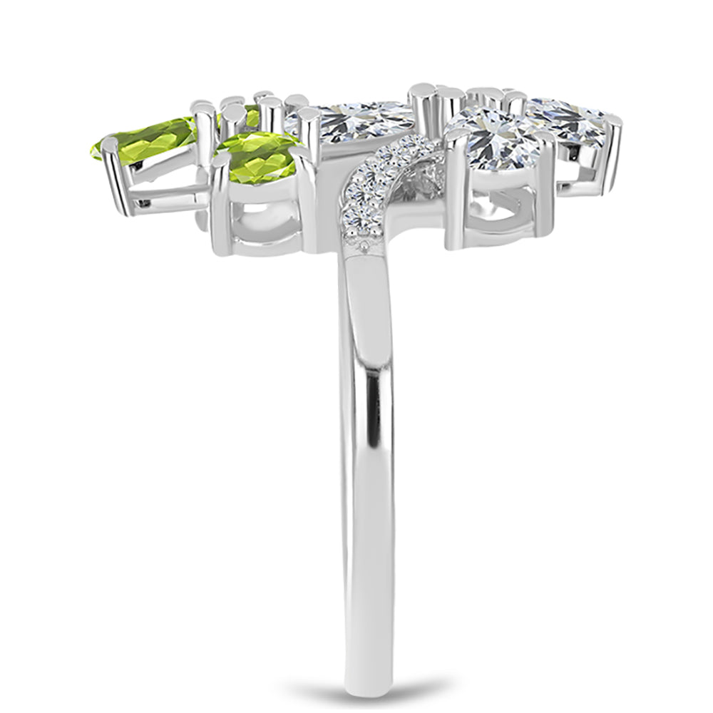 Anillo de Plata con Peridoto de Changbai y Topacio Blanco 4 