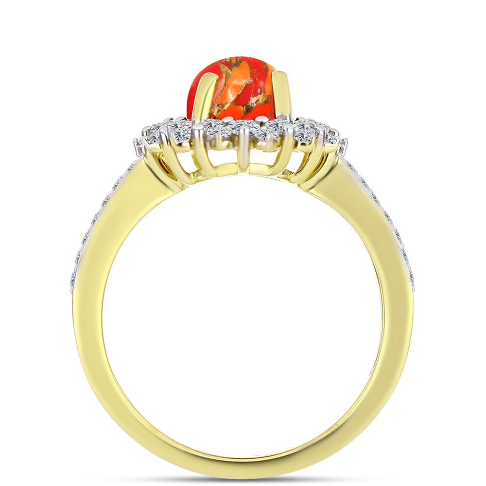 Anillo de Plata Bañada en Oro con Turquesa de Mohave y Topacio Blanco 2 