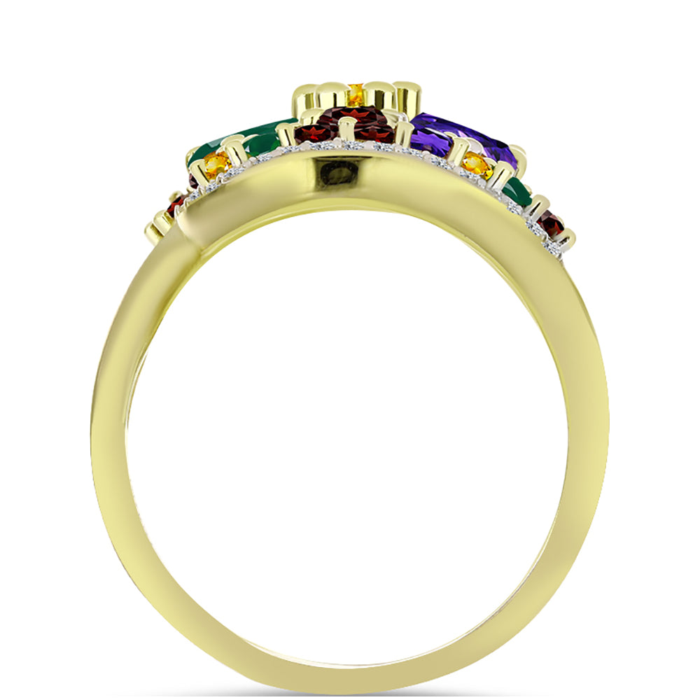 Anillo de Plata Bañada en Oro con Amatista de Marruecos y Citrino de los Montes Urales 2 