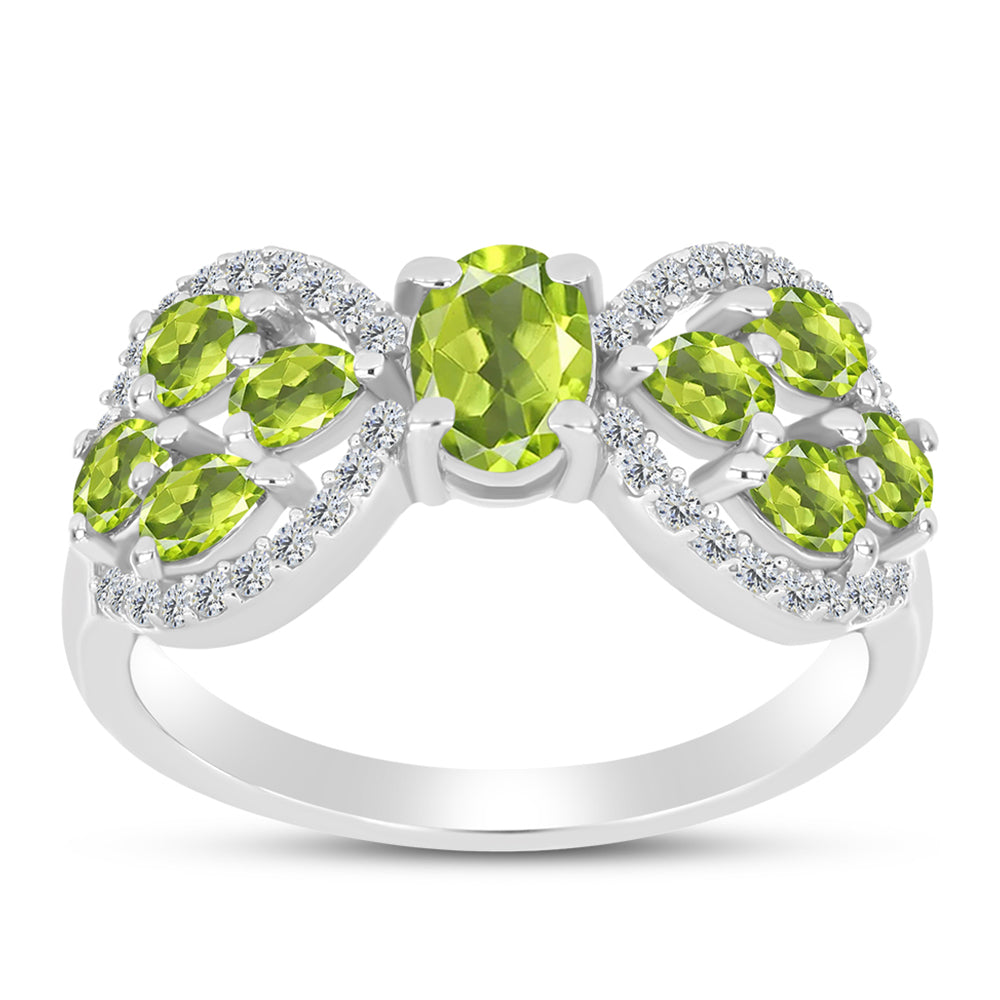 Anillo de Plata con Peridoto de Changbai y Topacio Blanco