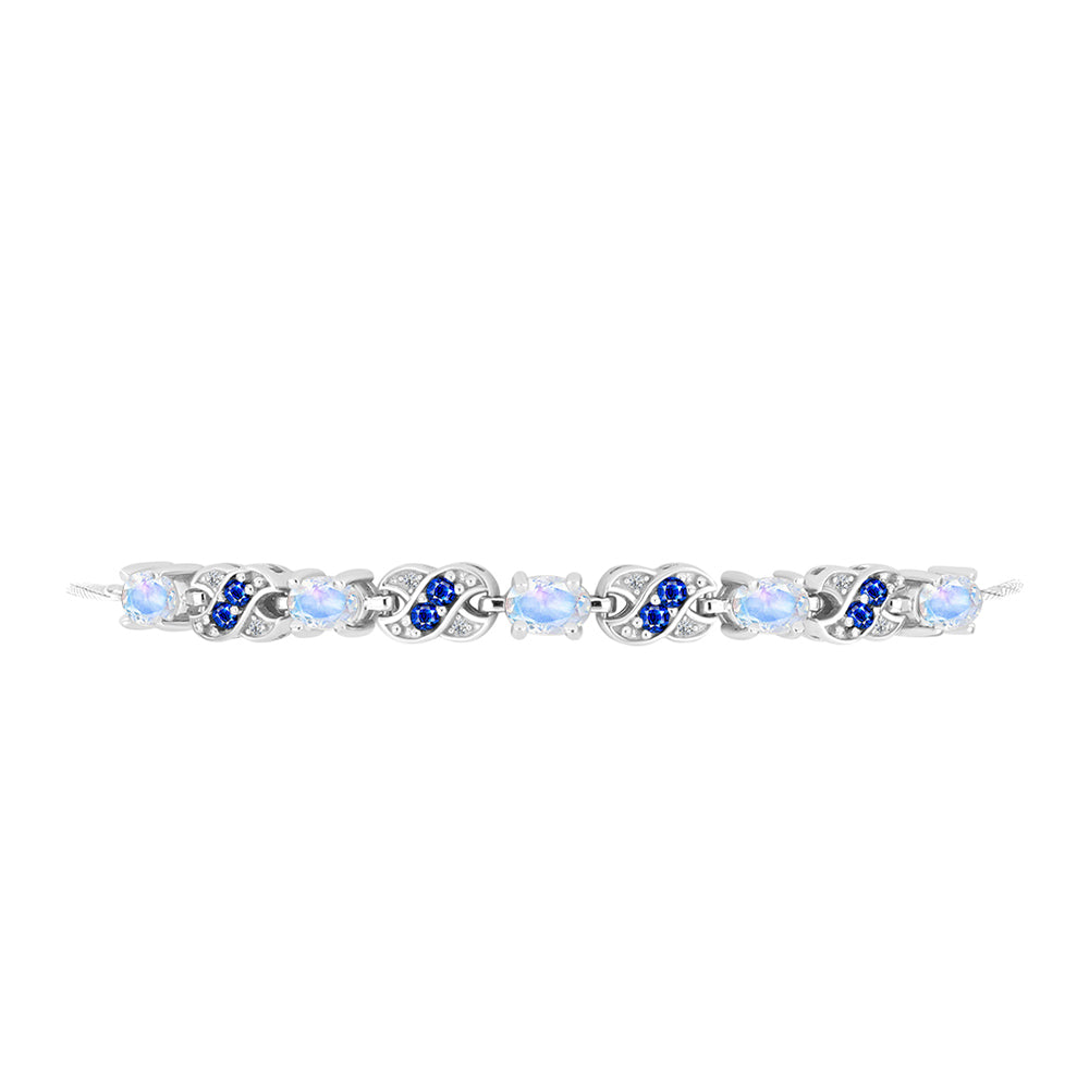 Pulsera de Plata con Zafiro Azul Australiano y Piedra Lunar Arco Iris 2 