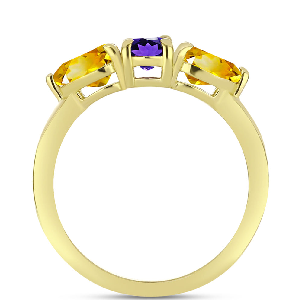 Anillo de Plata Bañada en Oro con Amatista de Marruecos y Citrino de los Montes Urales 2 