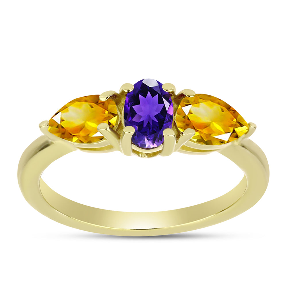 Anillo de Plata Bañada en Oro con Amatista de Marruecos y Citrino de los Montes Urales 3 