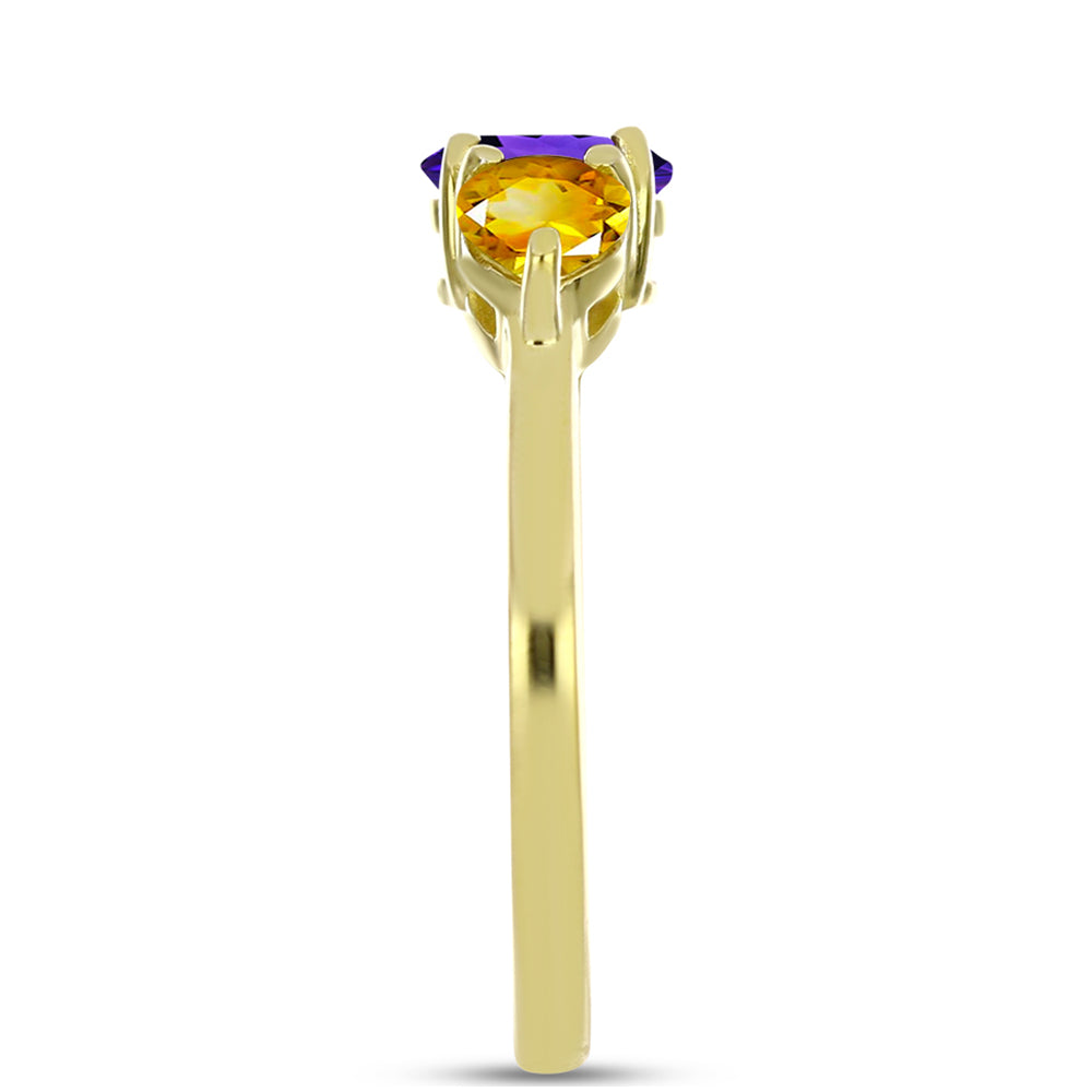 Anillo de Plata Bañada en Oro con Amatista de Marruecos y Citrino de los Montes Urales