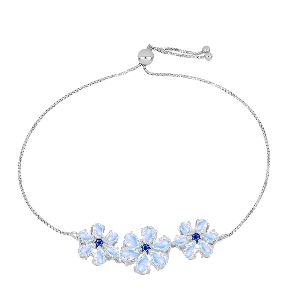Pulsera de Plata con Zafiro Azul Australiano y Piedra Lunar Arco Iris