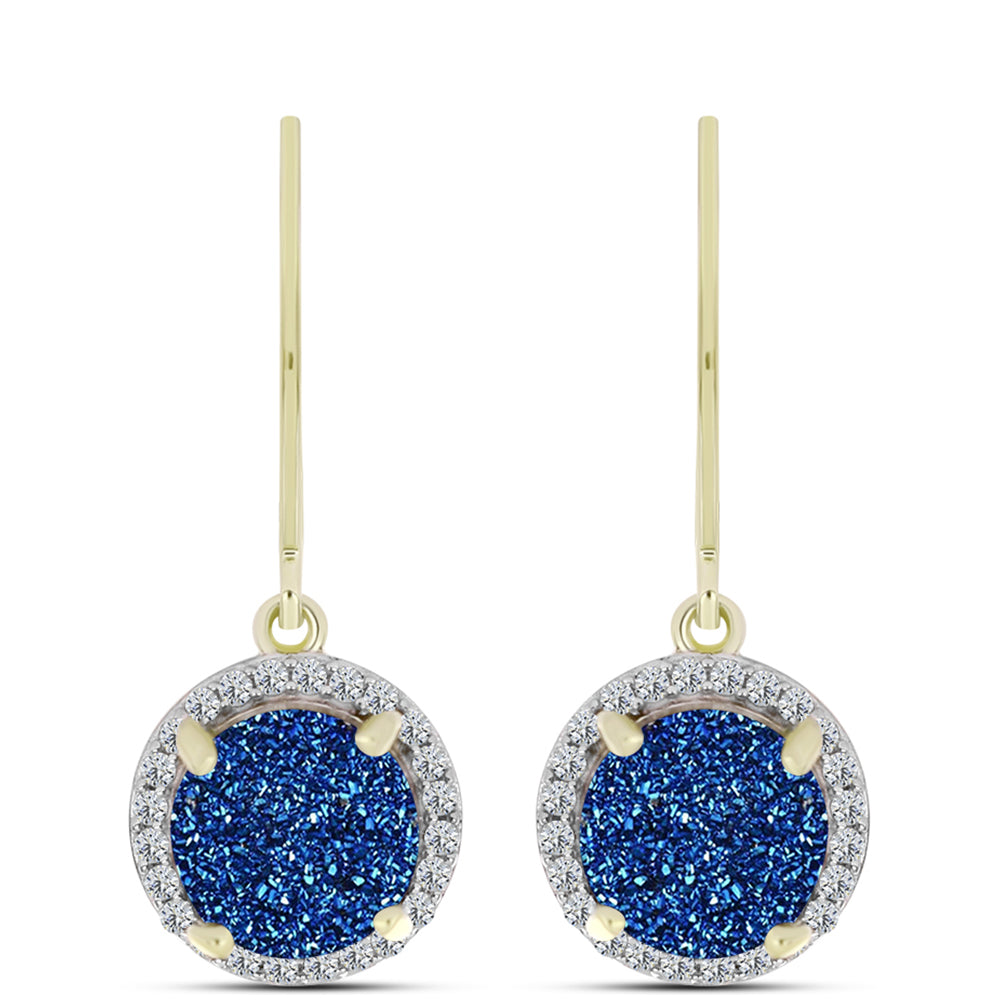 Pendientes de Plata Bañada en Oro con Drusa Azul y Topacio Blanco 1 