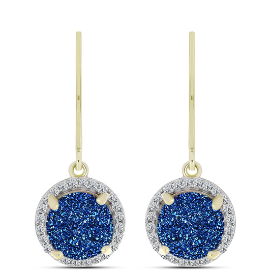 Pendientes de Plata Bañada en Oro con Drusa Azul y Topacio Blanco