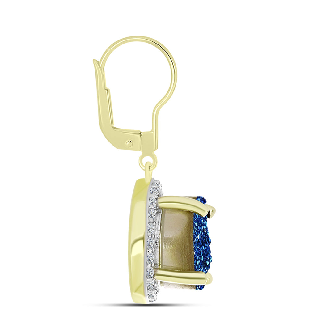 Pendientes de Plata Bañada en Oro con Drusa Azul y Topacio Blanco 2 
