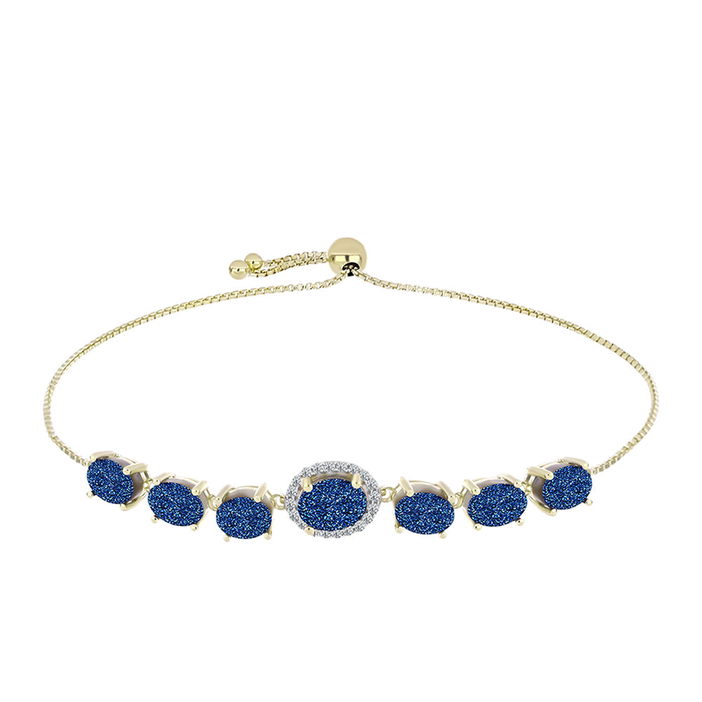 Pulsera de Plata Bañada en Oro con Drusa Azul y Topacio Blanco 1 