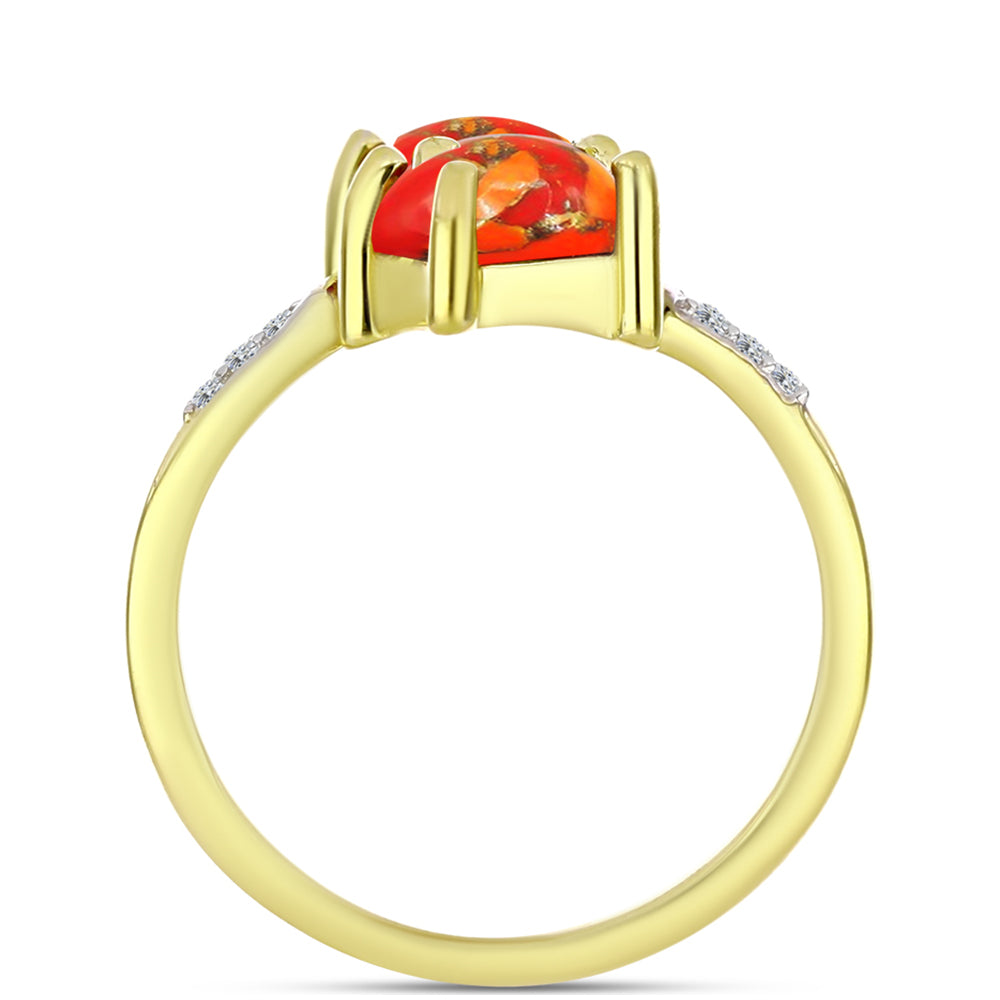 Anillo de Plata Bañada en Oro con Turquesa de Mohave y Topacio Blanco 2 