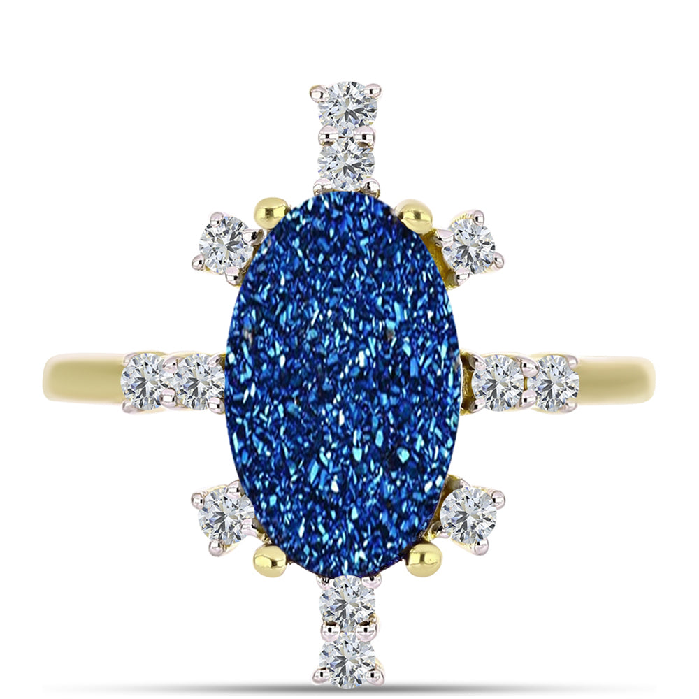 Anillo de Plata Bañada en Oro con Drusa Azul y Topacio Blanco 1 