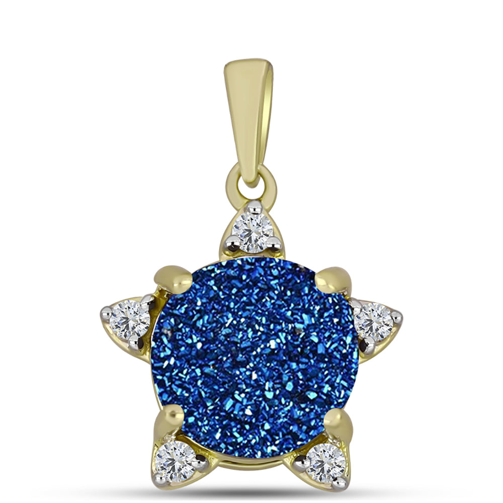 Colgante de Plata Bañada en Oro con Drusa Azul y Topacio Blanco 1 