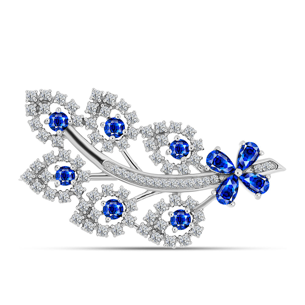 Broche de Plata con Zafiro Azul Australiano y Topacio Blanco 1 