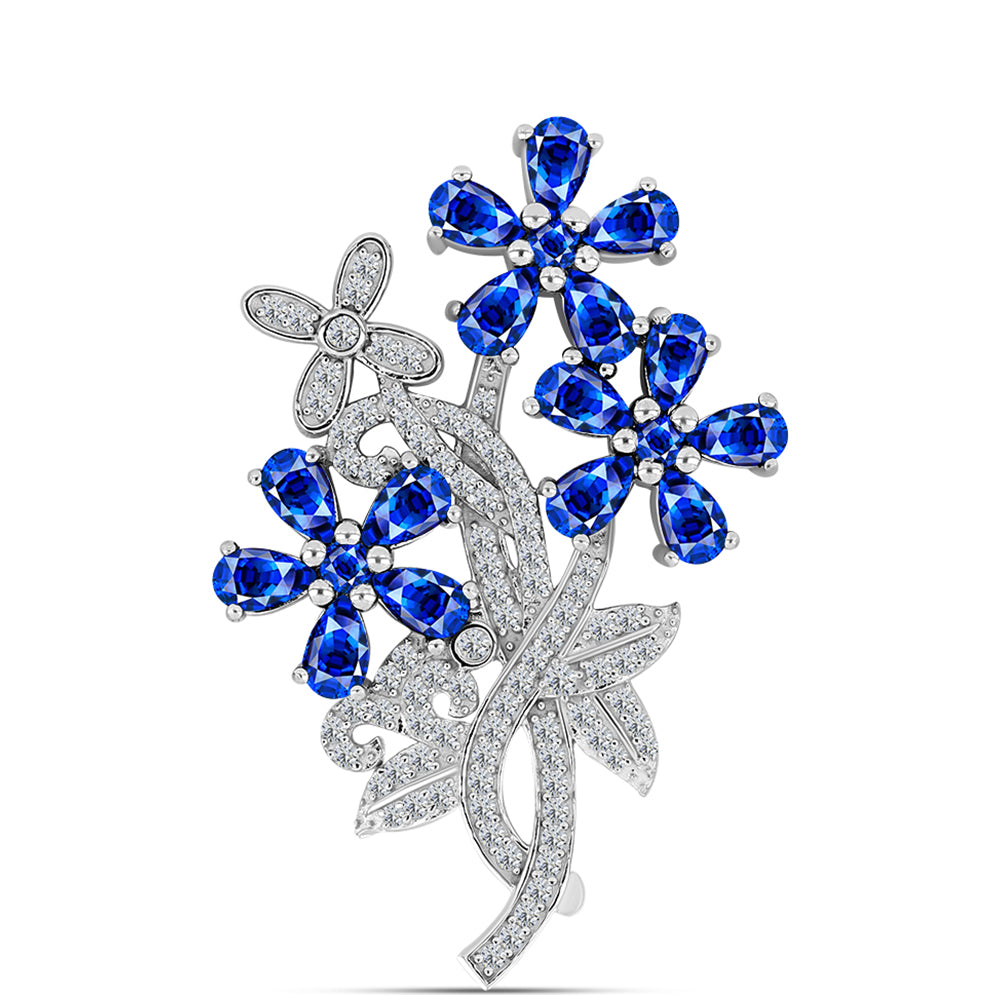 Broche de Plata con Zafiro Azul Australiano y Topacio Blanco