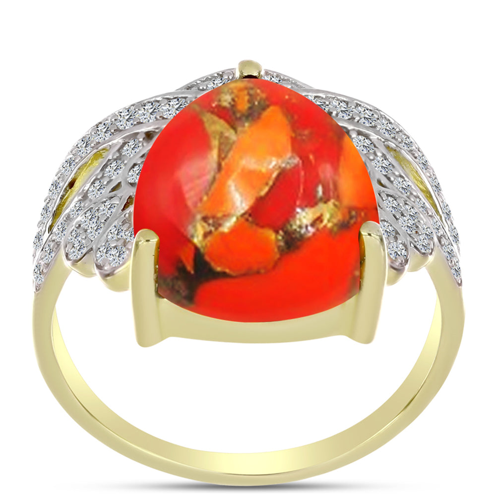Anillo de Plata Bañada en Oro con Turquesa de Mohave y Topacio Blanco 3 