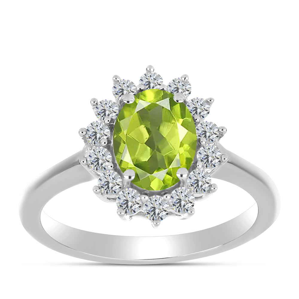 Anillo de Plata con Peridoto de Changbai y Topacio Blanco