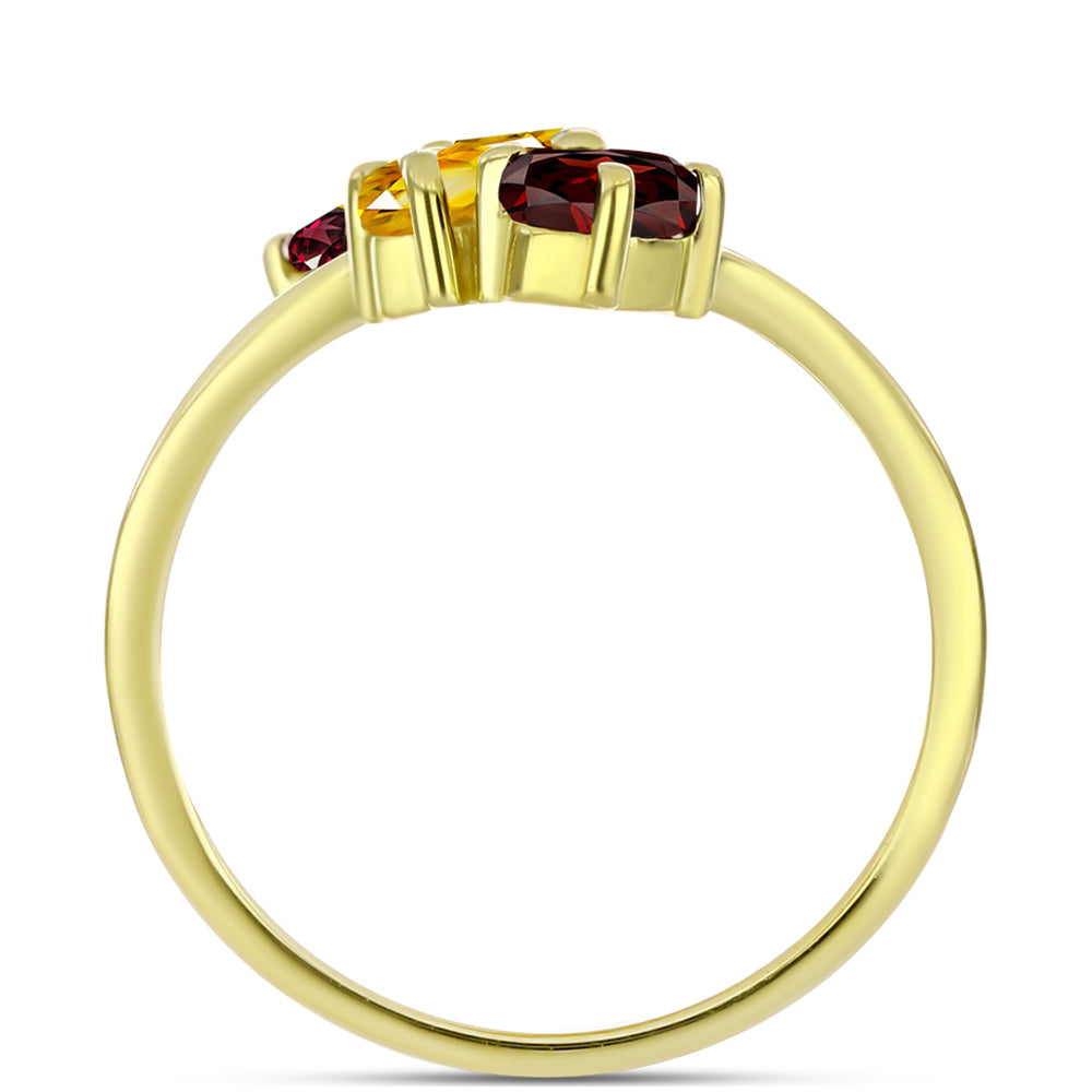 Anillo de Plata Bañada en Oro con Amatista de Marruecos y Citrino de los Montes Urales