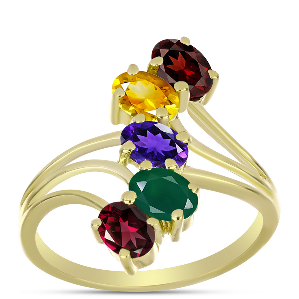 Anillo de Plata Bañada en Oro con Amatista de Marruecos y Citrino de los Montes Urales 3 