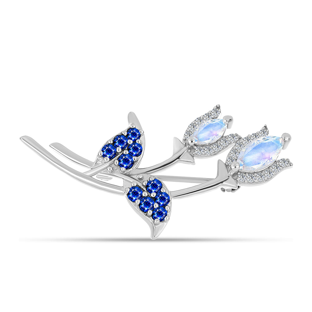 Broche de Plata con Zafiro Azul Australiano y Piedra Lunar Arco Iris 1 