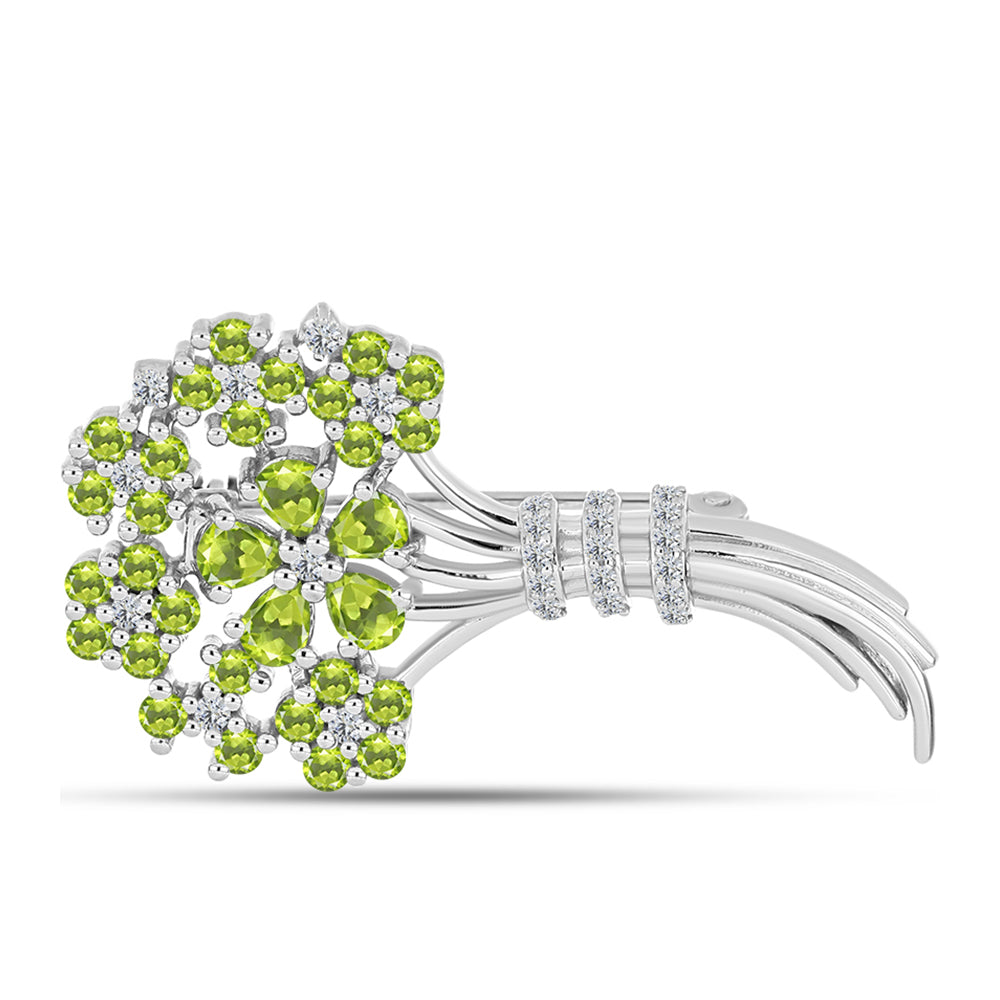 Broche de Plata con Peridoto de Changbai y Topacio Blanco