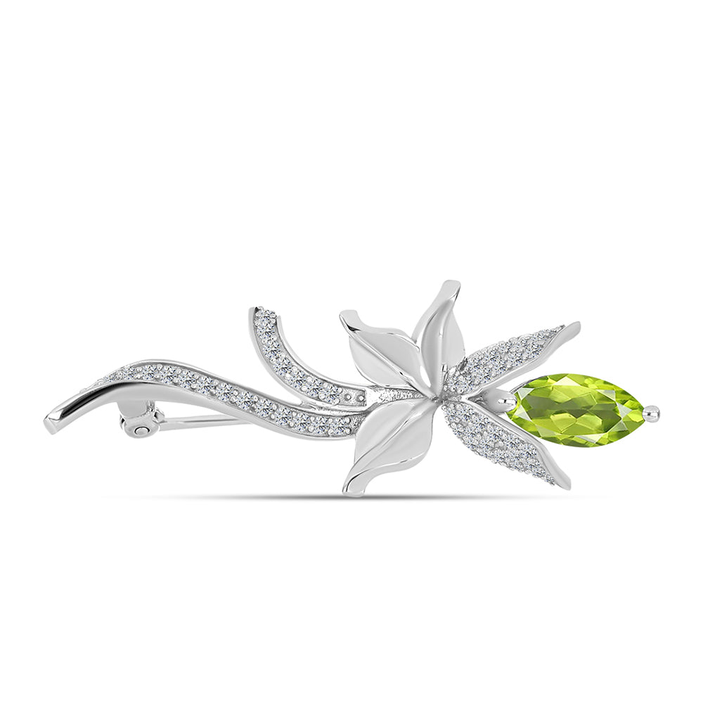 Broche de Plata con Peridoto de Changbai y Topacio Blanco