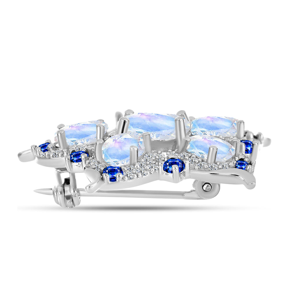 Broche de Plata con Zafiro Azul Australiano y Piedra Lunar Arco Iris 2 
