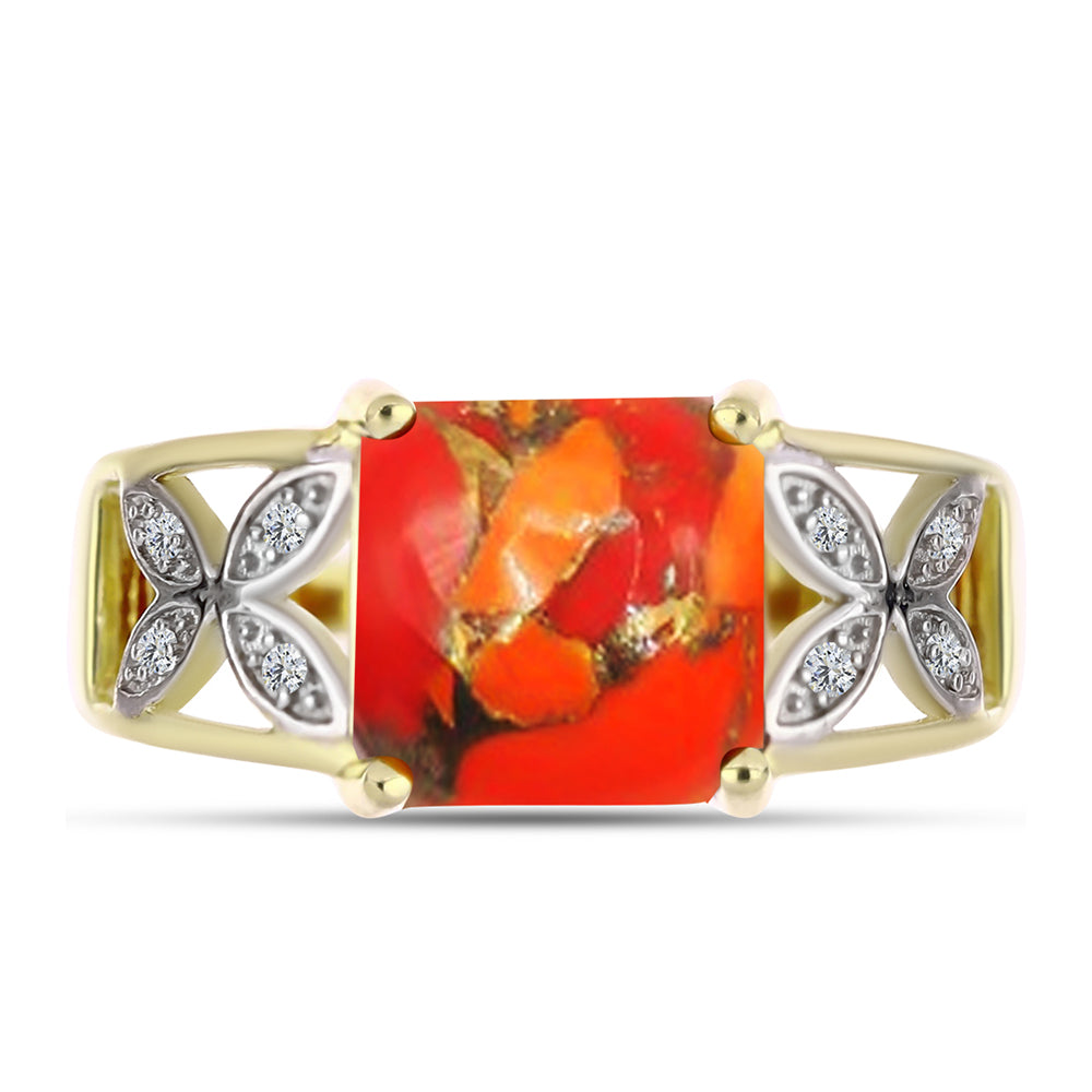 Anillo de Plata Bañada en Oro con Turquesa de Mohave y Topacio Blanco 1 