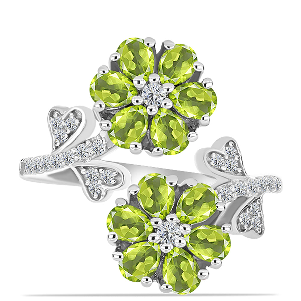 Anillo de Plata con Peridoto de Changbai y Topacio Blanco