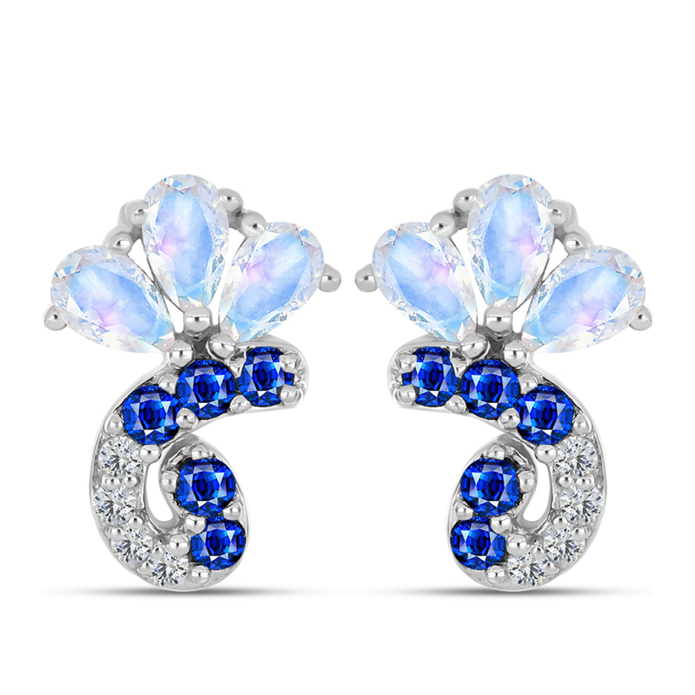 Pendientes de Plata con Zafiro Azul Australiano y Piedra Lunar Arco Iris 1 