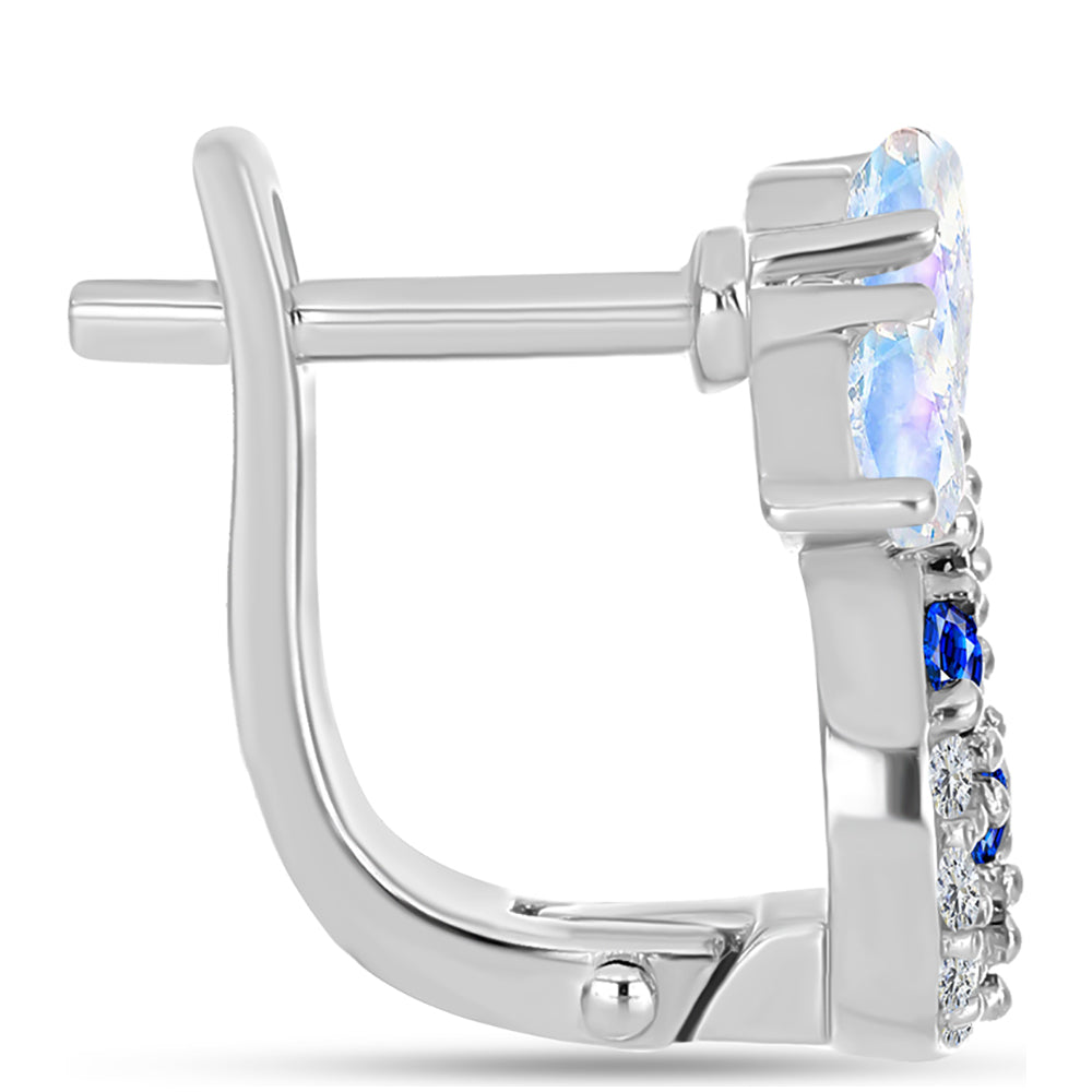 Pendientes de Plata con Zafiro Azul Australiano y Piedra Lunar Arco Iris