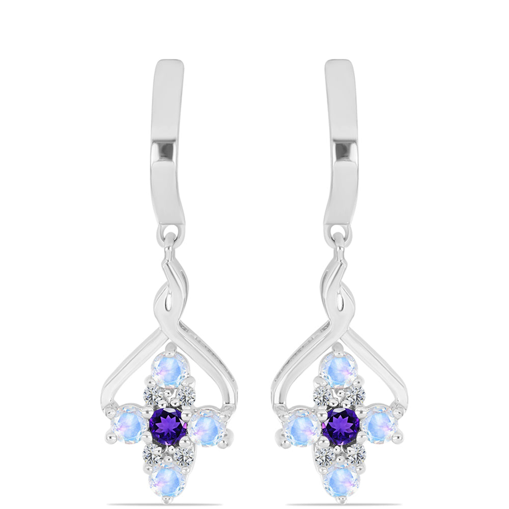 Pendientes de Plata con Zafiro Azul Australiano y Piedra Lunar Arco Iris 1 