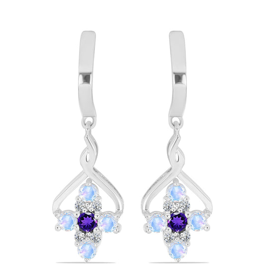 Pendientes de Plata con Zafiro Azul Australiano y Piedra Lunar Arco Iris