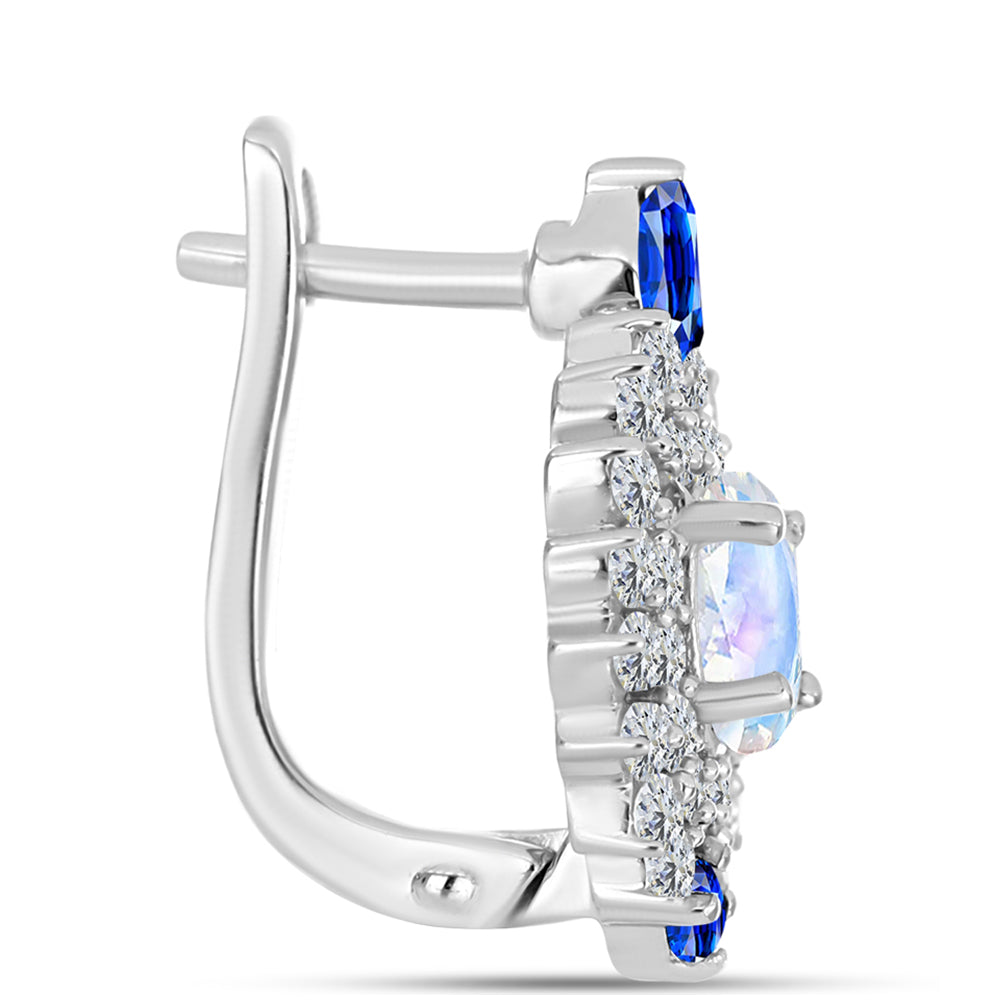 Pendientes de Plata con Zafiro Azul Australiano y Piedra Lunar Arco Iris 2 
