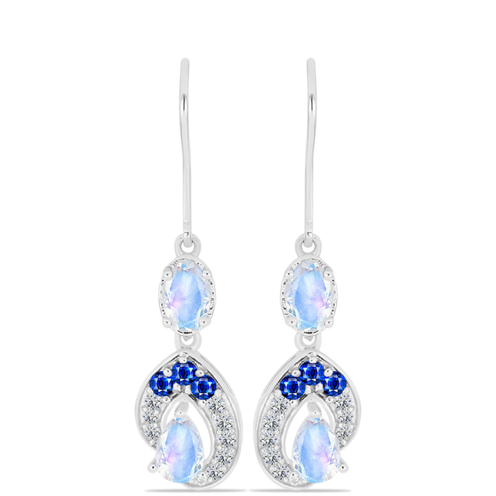 Pendientes de Plata con Zafiro Azul Australiano y Piedra Lunar Arco Iris 1 