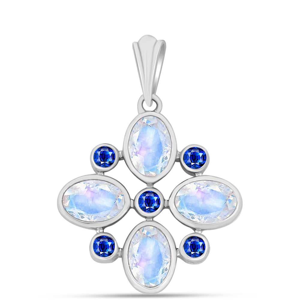 Colgante de Plata con Zafiro Azul Australiano y Piedra Lunar Arco Iris