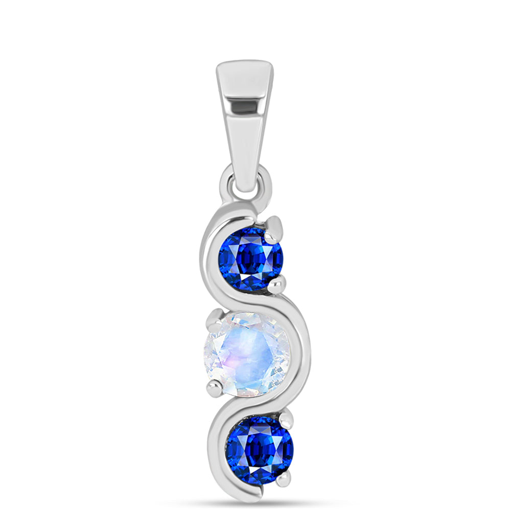 Colgante de Plata con Zafiro Azul Australiano y Piedra Lunar Arco Iris 1 