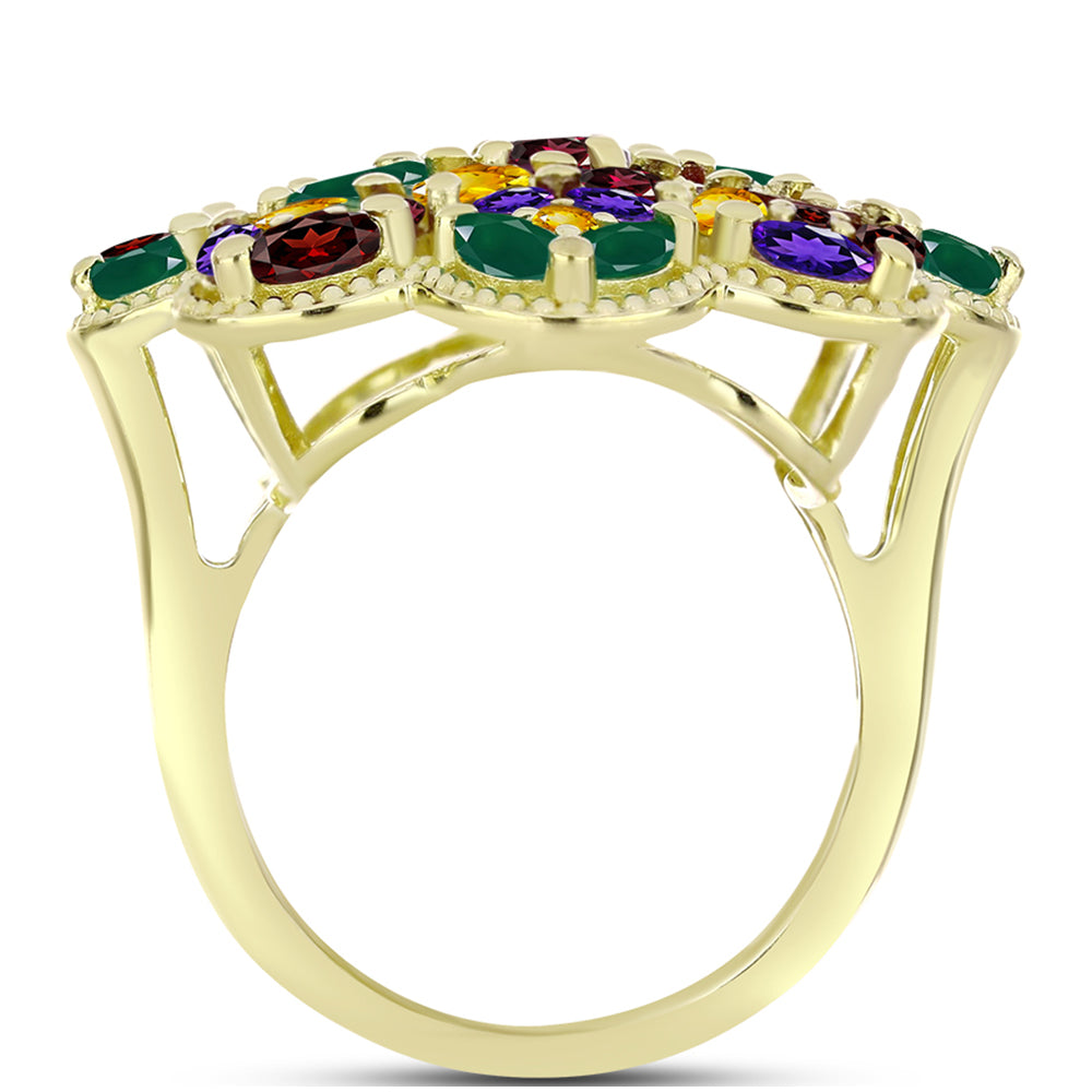 Anillo de Plata Bañada en Oro con Amatista de Marruecos y Citrino de los Montes Urales